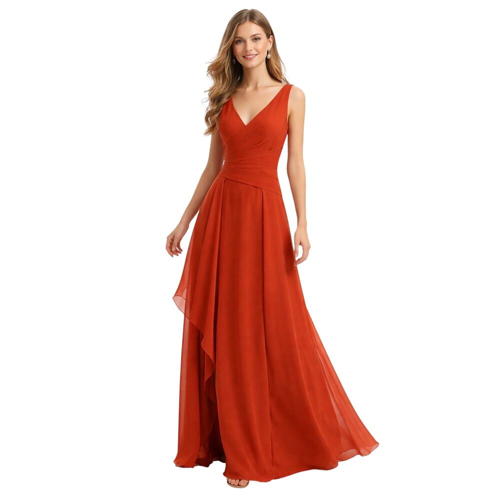Azazie Burnt Orange Maxi Dress Sleeveless V Neck Formal Bridesmaid Gown